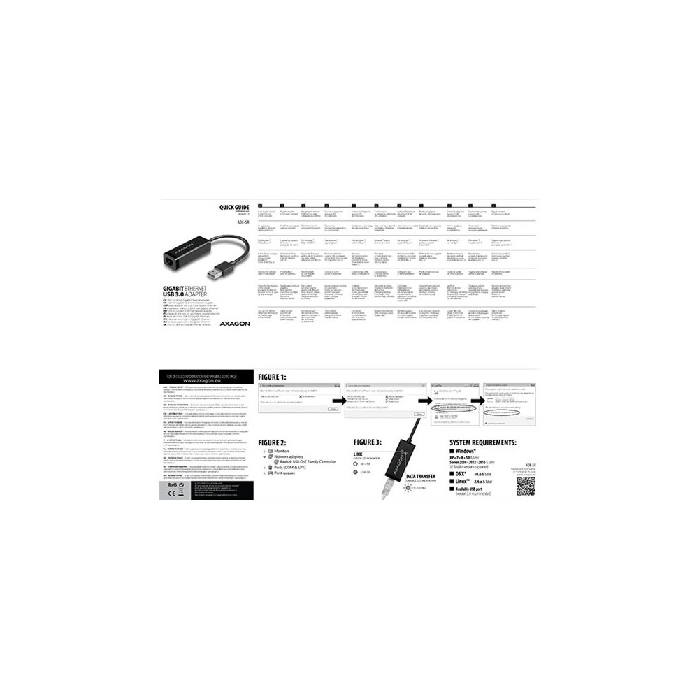 Produktbild för AXAGON ADE-SR - nätverksadapter - USB 3.0 - Gigabit Ethernet x 1