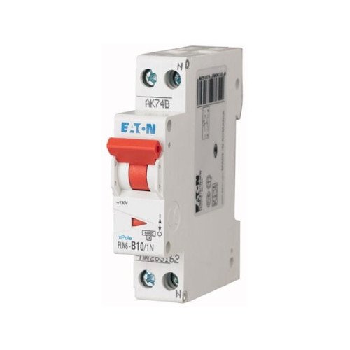Eaton EATON Automatisk säkring, 1 pol + N, 10A, C-karaktäristik, 6...