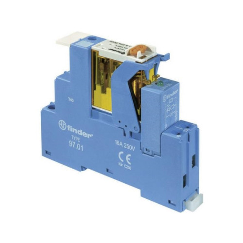 FINDER Interfacerelä med sockel och bygel, S4C, 2P, 8A, 24V AC, med...