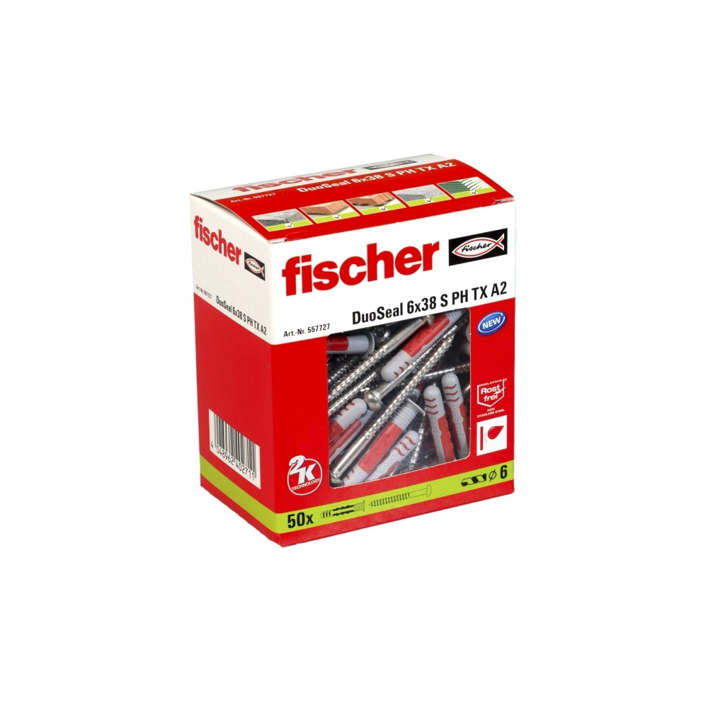 Produktbild för Fischer DuoSeal, Väggplugg, Nylon, Grå, Röd, 3,8 cm, 6 mm, 5...