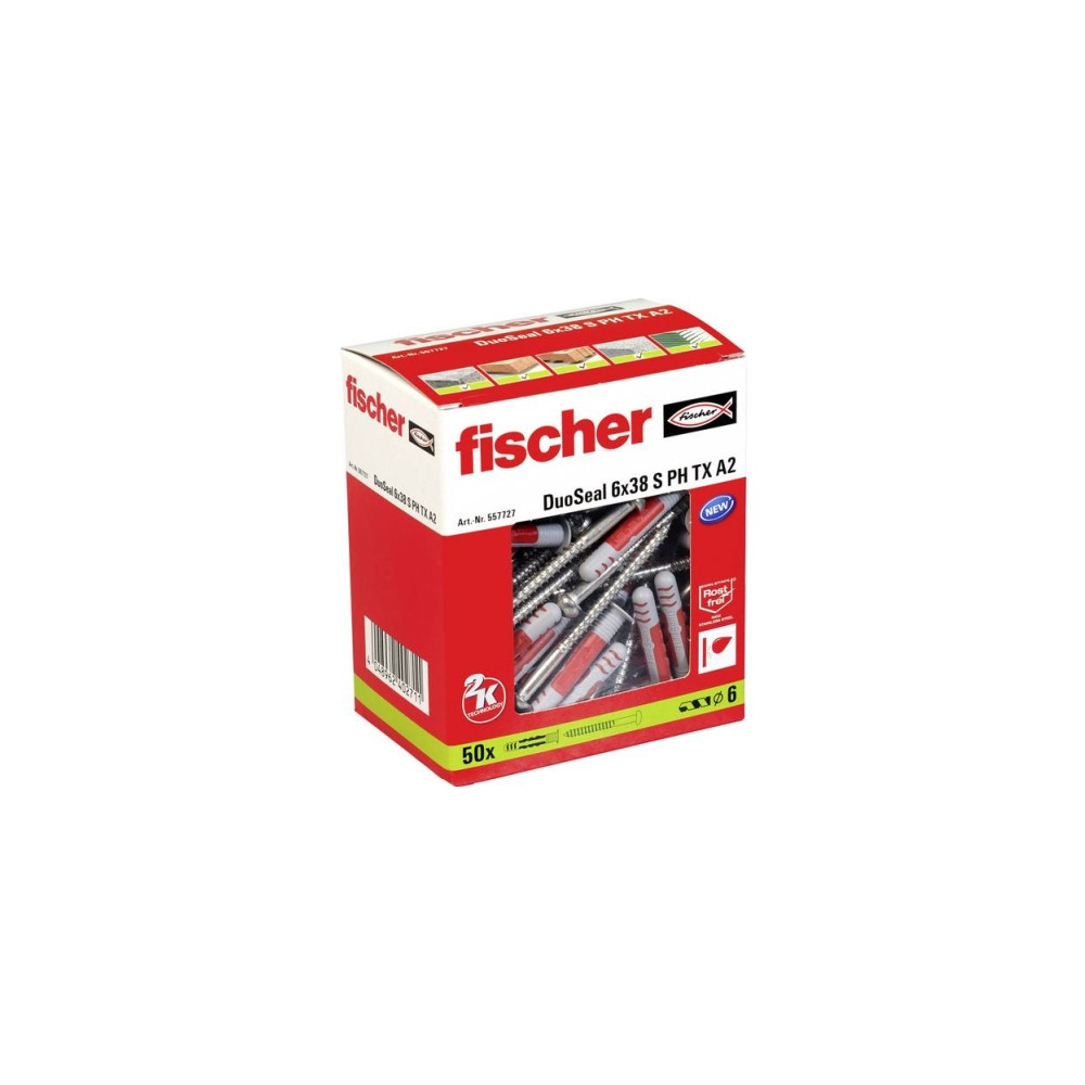 Produktbild för Fischer DuoSeal, Väggplugg, Nylon, Grå, Röd, 3,8 cm, 6 mm, 5...
