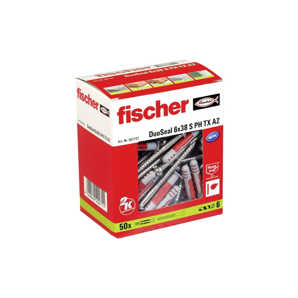 Produktbild för Fischer DuoSeal, Väggplugg, Nylon, Grå, Röd, 3,8 cm, 6 mm, 5...