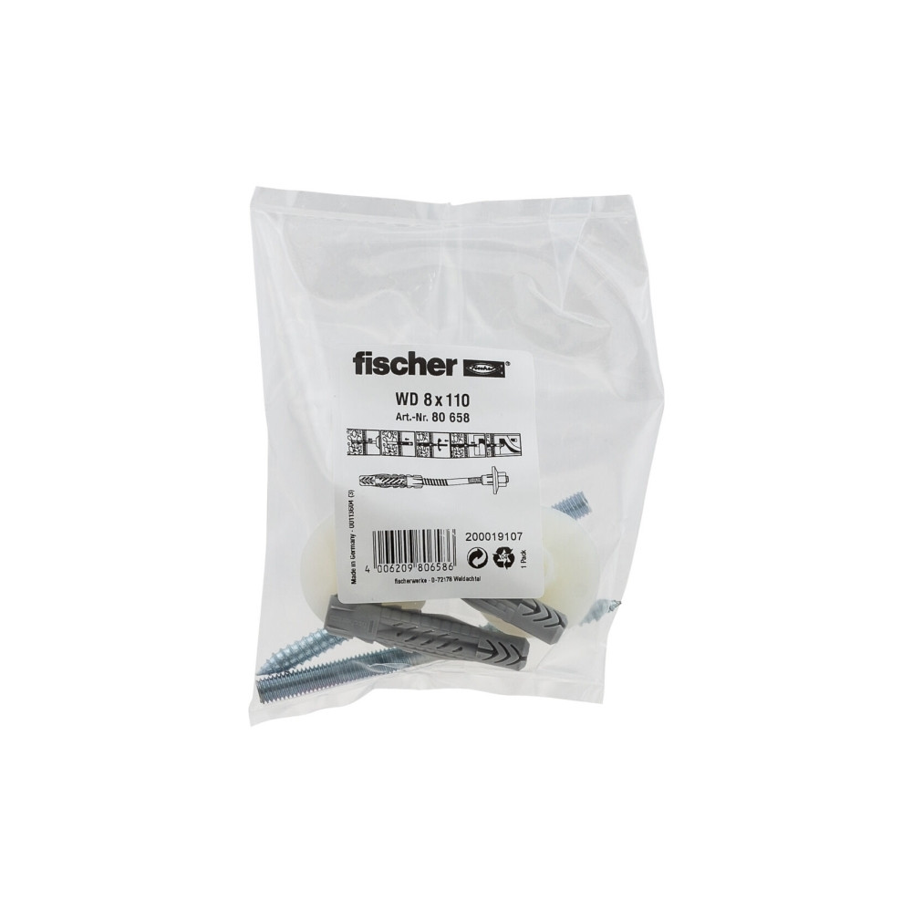 Produktbild för Fischer 80658, Kit med skruv och väggplugg, Tegel, Betong, 2...
