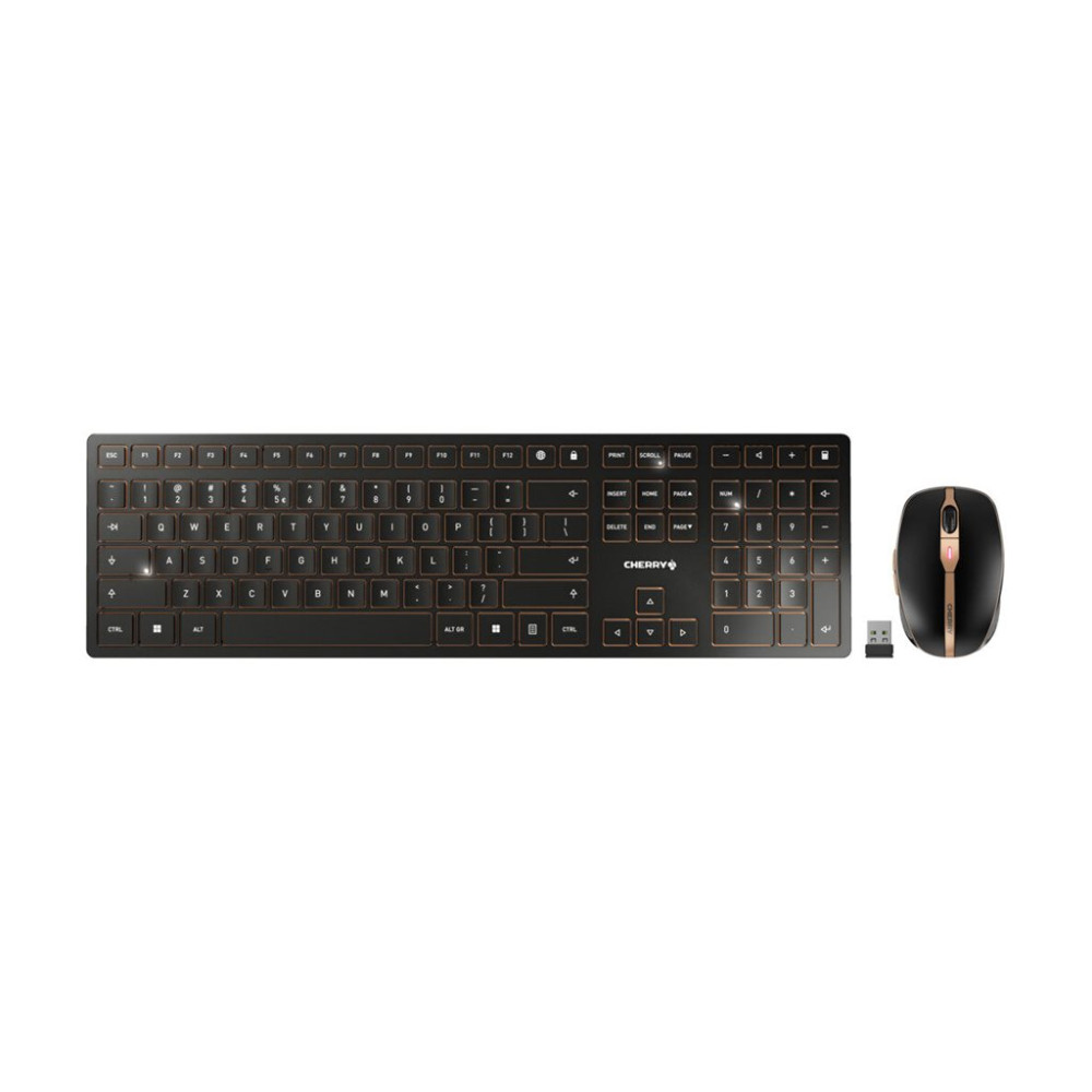Produktbild för CHERRY DW 9100 SLIM - sats med tangentbord och mus - QWERTY - USA med eurosymbol - svart/brons Inmatningsenhet
