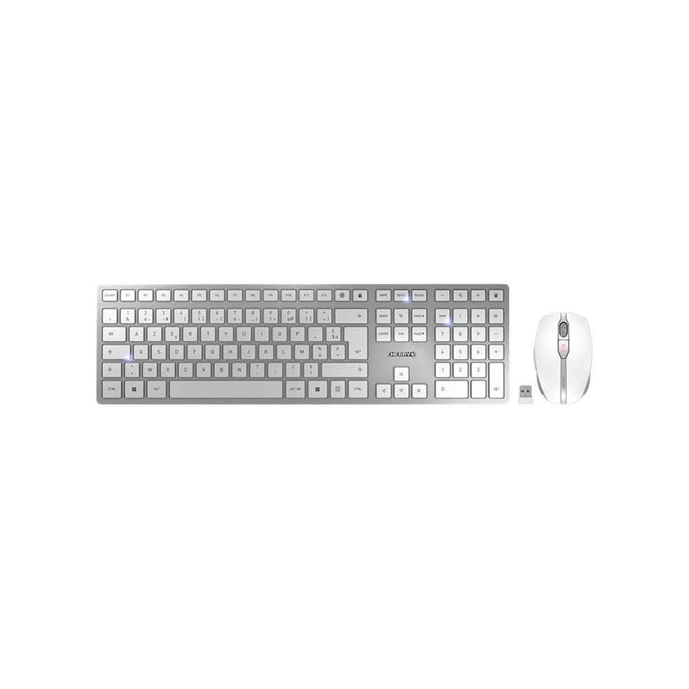 Produktbild för CHERRY DW 9100 SLIM - sats med tangentbord och mus - AZERTY - fransk - vit, silver Inmatningsenhet