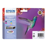 Produktbild för Epson T0807 Multipack - svart, gul, cyan, magenta, ljus magenta, ljus cyan - original - bläckpatron