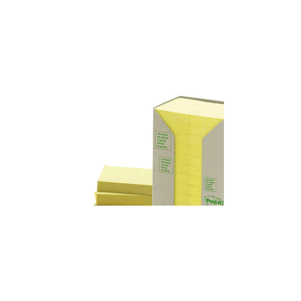 Produktbild för Post-it återvinningsbara anteckningslappar, kanariegul, 24 b...