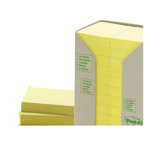 3M Post-it återvinningsbara anteckningslappar, kanariegul, 24 b...