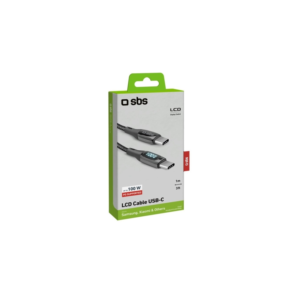 Produktbild för SBS TECABLETCCLED100WK, 1 m, USB C, USB C, 0,48 Gbit/s, Svar...