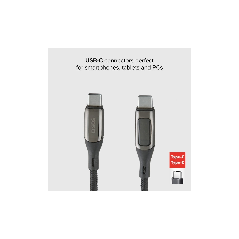 Produktbild för SBS TECABLETCCLED100WK, 1 m, USB C, USB C, 0,48 Gbit/s, Svar...