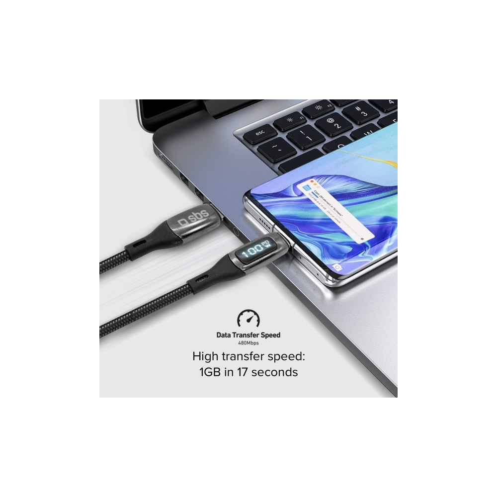 Produktbild för SBS TECABLETCCLED100WK, 1 m, USB C, USB C, 0,48 Gbit/s, Svar...