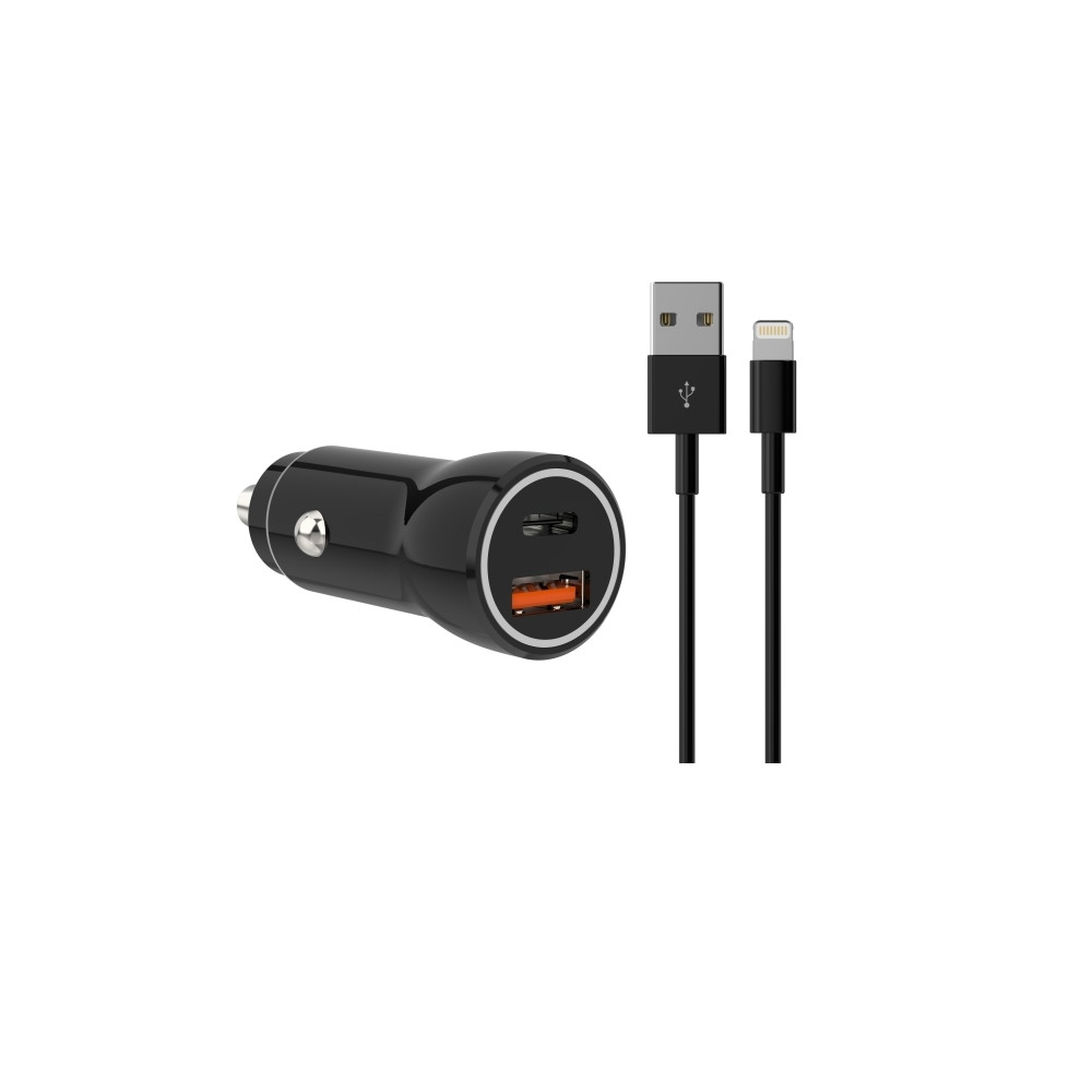 Produktbild för Sinox 12V dubbel USB billaddare | USB A 18W + USB C 20W | sv...