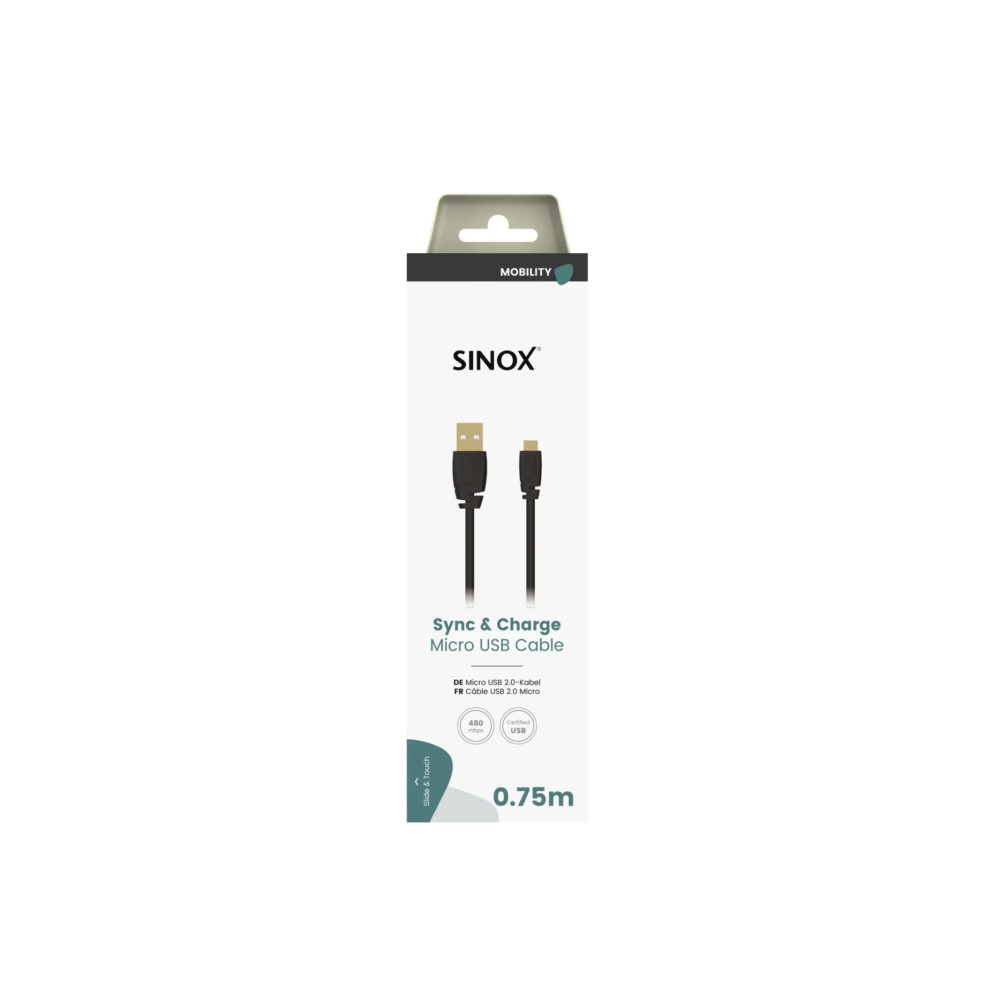 Produktbild för Sinox SOI04901, 0,75 m, Micro-USB B, USB A, USB 2.0, 0,48 Gb...
