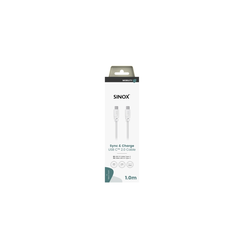 Produktbild för Sinox SOI06461, 1 m, USB C, USB C, USB 2.0, 0,48 Gbit/s, Vit