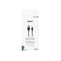 Produktbild för Sinox Lightning-kabel. 1m, Svart, 1m, Lightning, USB A, Hank...