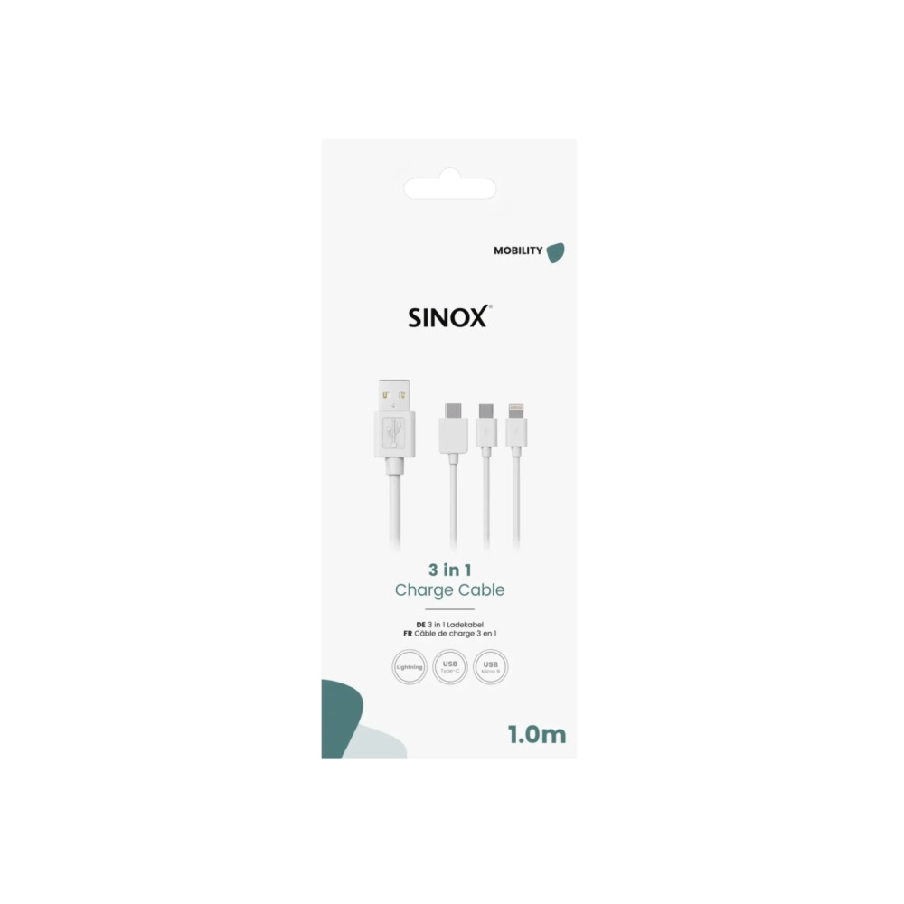 Produktbild för Sinox SOE04960, 1 m, USB A, USB C/Micro-USB B/Lightning, USB...