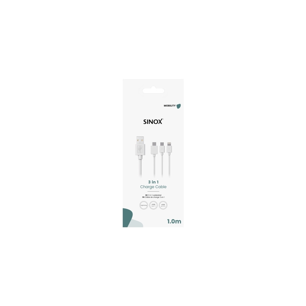 Produktbild för Sinox SOE04960, 1 m, USB A, USB C/Micro-USB B/Lightning, USB...