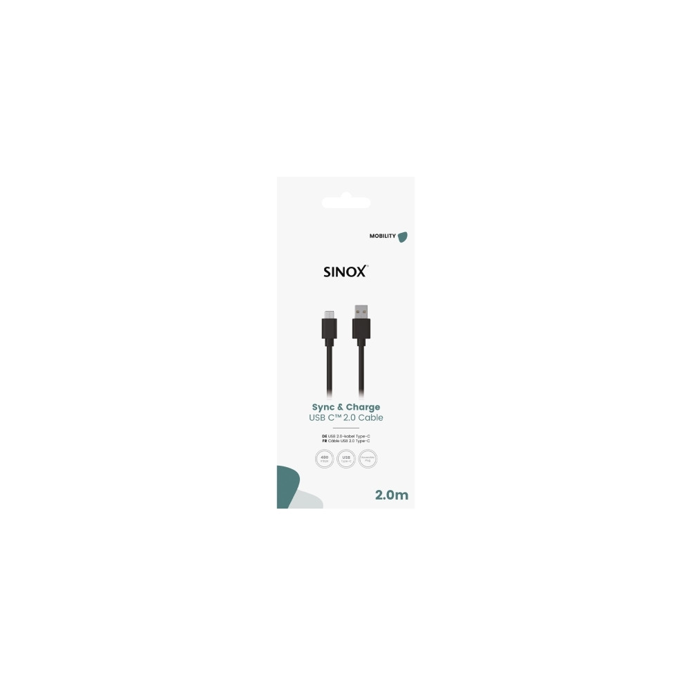 Produktbild för Sinox SOE05062, 2 m, USB C, USB A, USB 2.0, 0,48 Gbit/s, Sva...
