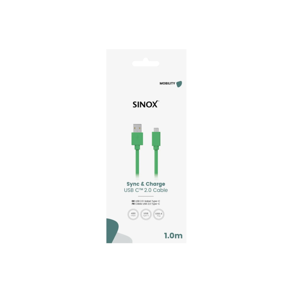Produktbild för Sinox SOE05261, 1 m, USB C, USB A, USB 2.0, 0,48 Gbit/s, Grö...