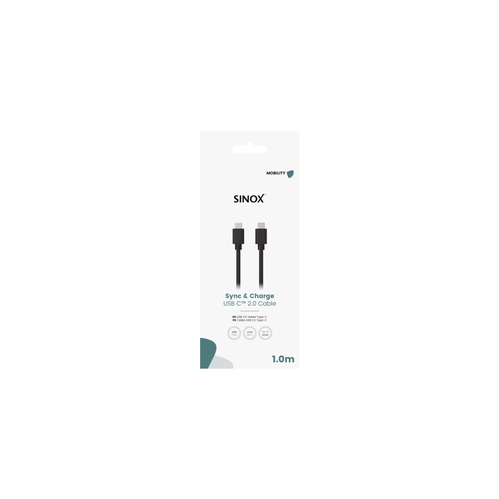 Produktbild för Sinox SOE06361, 1 m, USB C, USB C, USB 2.0, 0,48 Gbit/s, Sva...