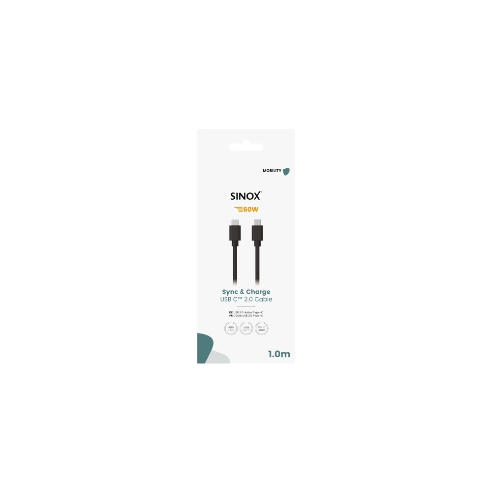 Produktbild för Sinox SOE06361, 1 m, USB C, USB C, USB 2.0, 0,48 Gbit/s, Sva...