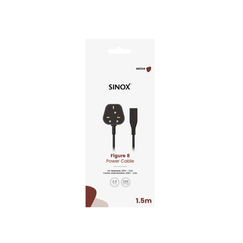 Produktbild för Sinox SOP01010UK, 1,5 m, Strömkontakt typ G, IEC C7, 230 V,...