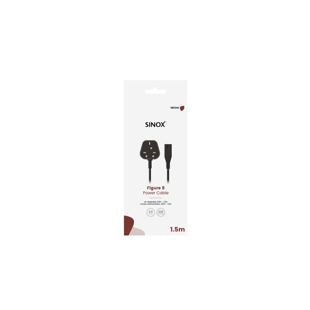 Produktbild för Sinox SOP01010UK, 1,5 m, Strömkontakt typ G, IEC C7, 230 V,...