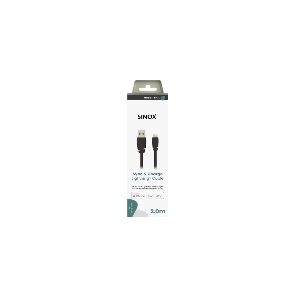 Produktbild för Sinox PRO Lightning kabel m/original Apple™ chip. 2m. Sort,...