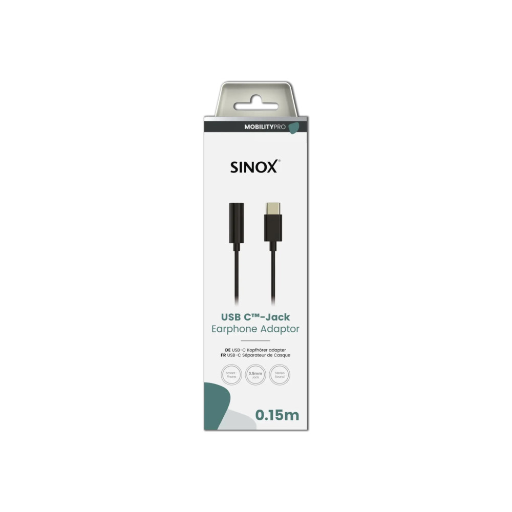 Produktbild för Sinox PRO USB C™ till minijackadapter. 0,15 m. Sortering, 3,...