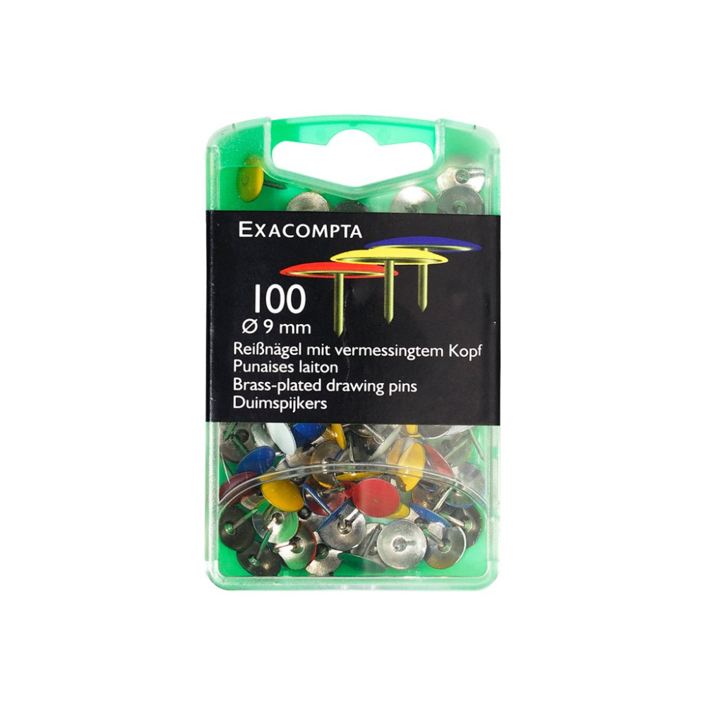 Produktbild för Exacompta - häftstift - 9 mm huvuddiameter, 7 mm nål - blandade färger - paket med 100