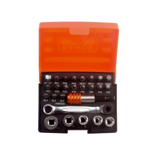 BAHCO Bahco Standardbitssats med bitshållare, 1/4" hylsor och spär...