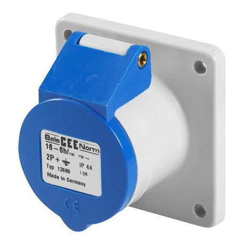 BALS BALS CEE uttag infällt H6 230V 16A 3-pol blå rak fläns 62x62...