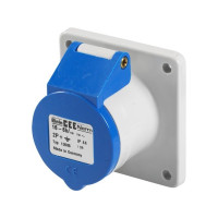 Produktbild för BALS CEE uttag infällt H6 230V 16A 3-pol blå rak fläns 62x62...