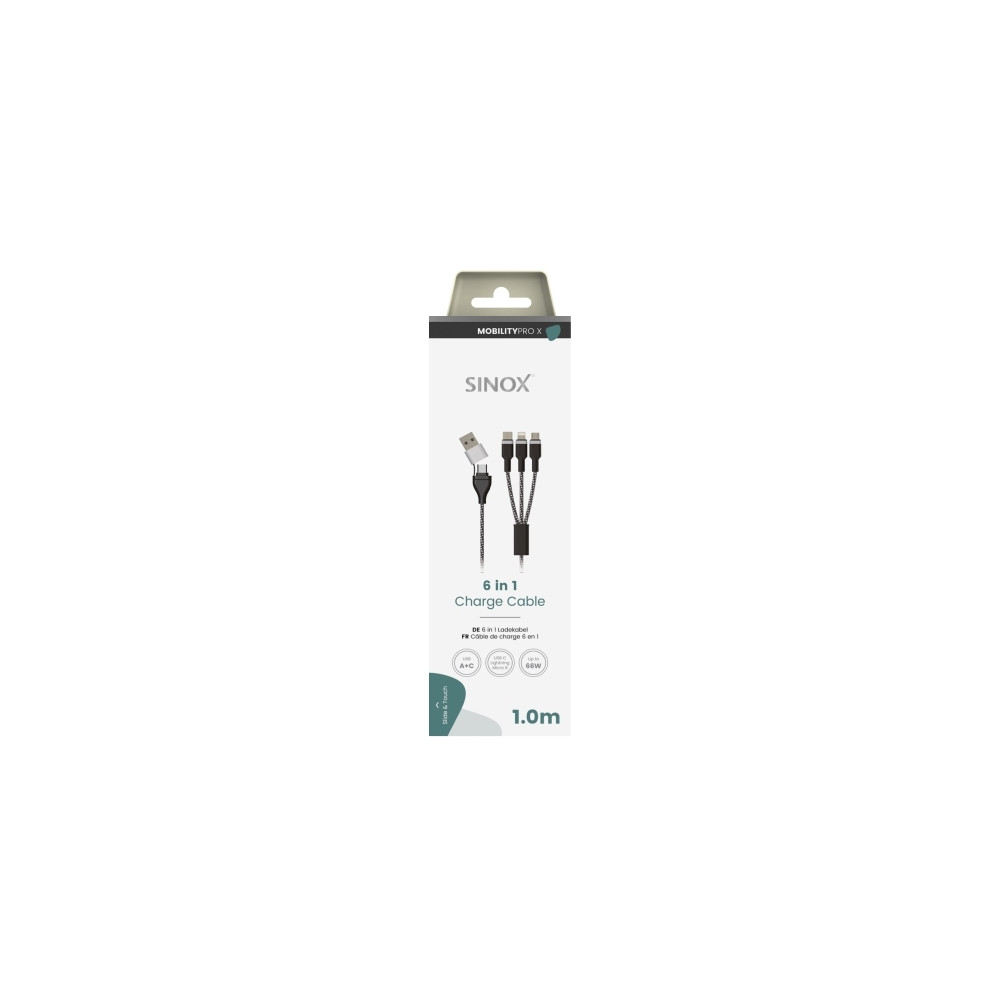 Produktbild för Sinox ULTRA 6-i-1-kabel med Lightning, USB C och Micro USB....