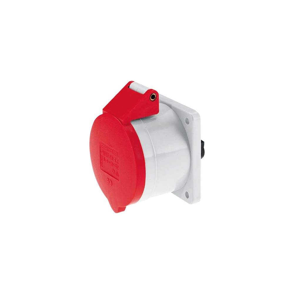 Produktbild för BALS CEE SocketH6 400V 32A 5-polig, röd fläns 75x75 mm, skru...