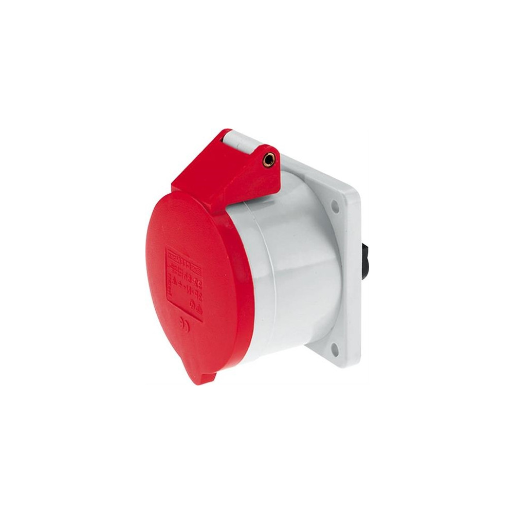 Produktbild för BALS CEE SocketH6 400V 32A 5-polig, röd fläns 75x75 mm, skru...