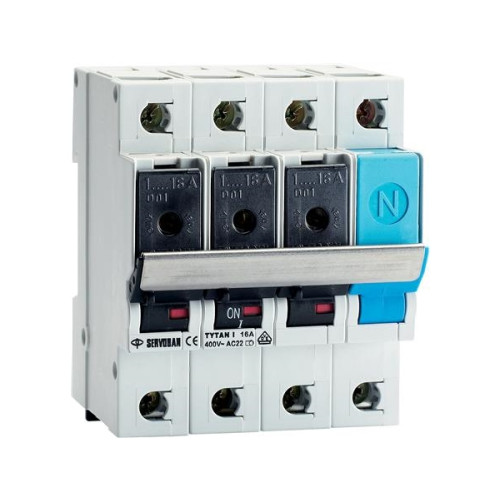 NIKO-SERVODAN A/S NIKO gruppbrytare TYTAN I, 3P+N, 2–16A, 400V AC, DIN-skena (...