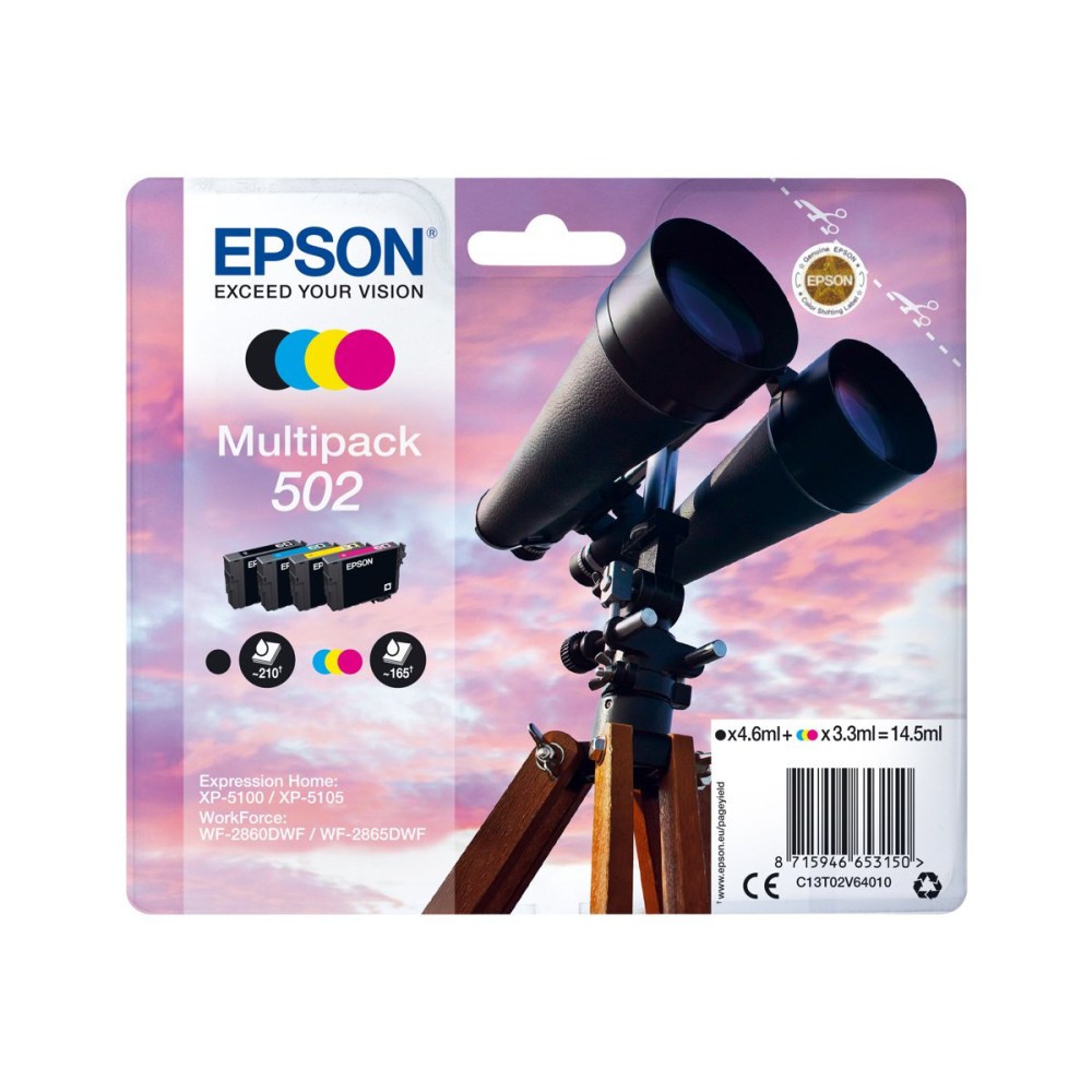 Produktbild för Epson 502 Multipack - 4-pack - svart, gul, cyan, magenta - original - bläckpatron