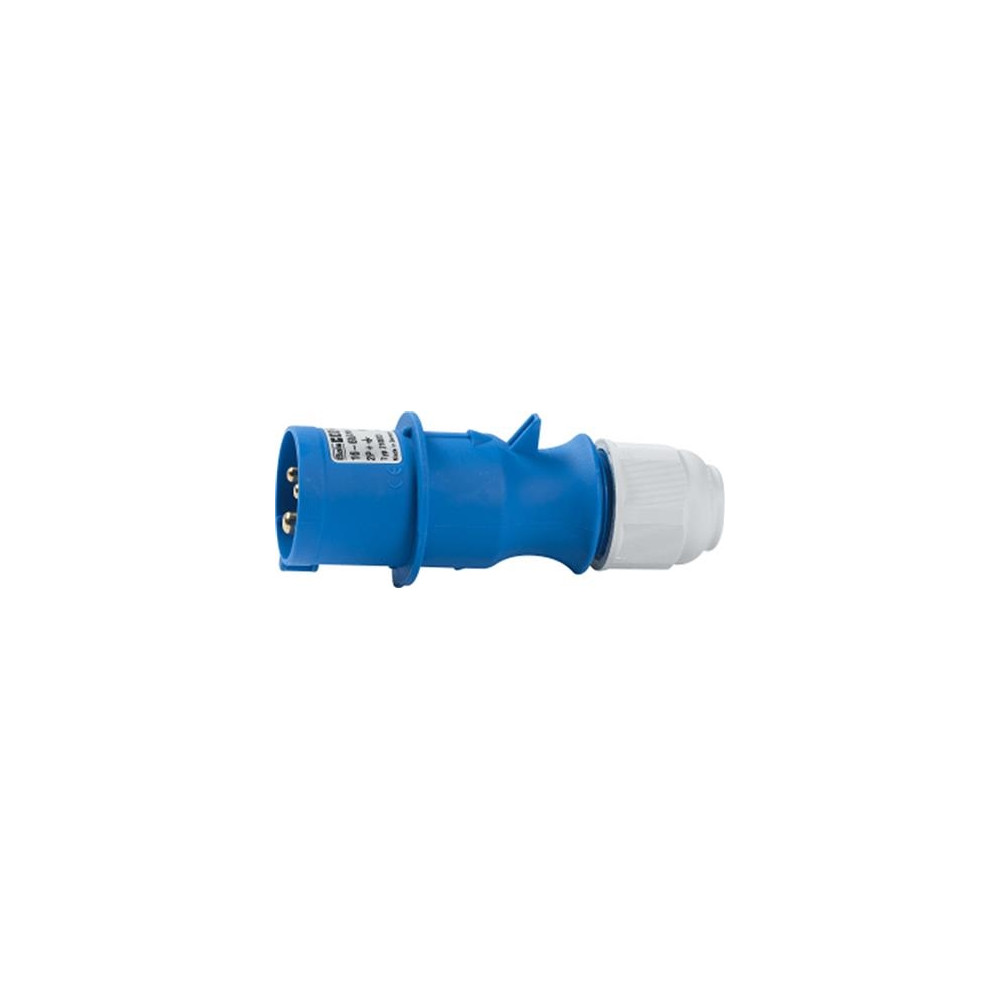 Produktbild för CEE stickpropp 16A 230V, 3-polig blå, IP44, polyamid (klocka...