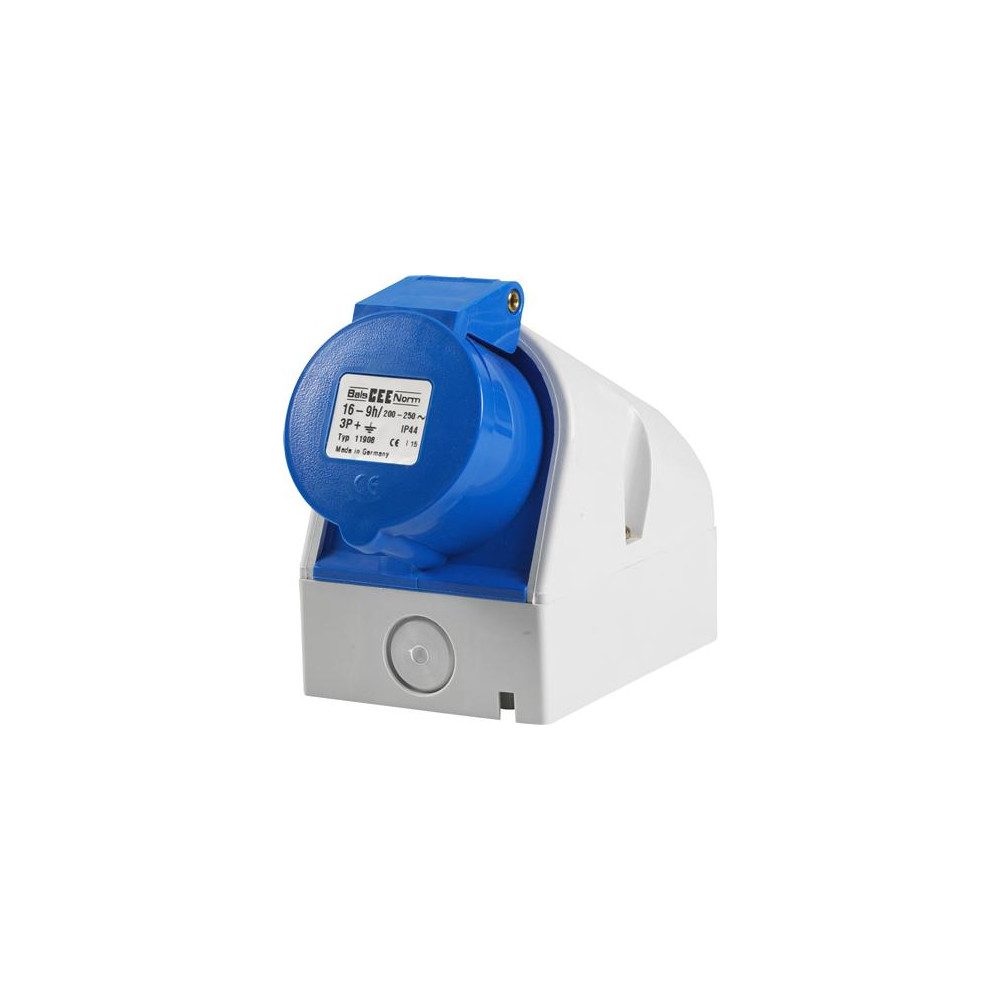 Produktbild för BALS CEE vägguttag H9 230V 16A 4-pol blå 75x100mm top M20 bo...