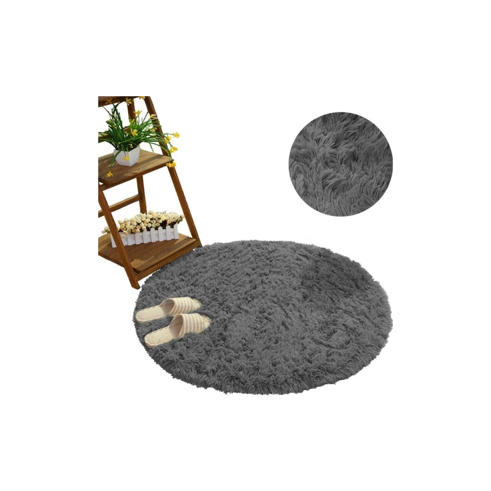 Produktbild för Strado Shaggy rund matta 200x200 GreyNight (mörkgrå) univers...