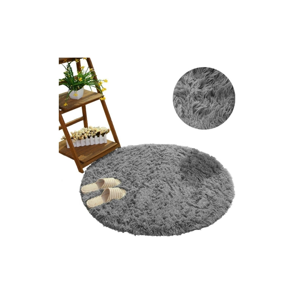 Produktbild för Strado Shaggy rund matta 200x200 SilverFur (ljusgrå) univers...