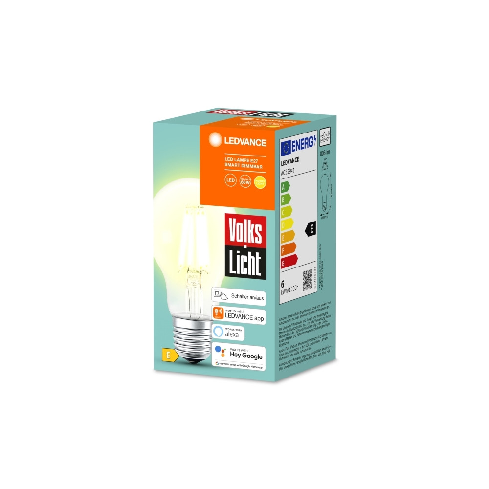Produktbild för LEDVANCE SMART+, Smart glödlampa, Bluetooth, Transparent, LE...