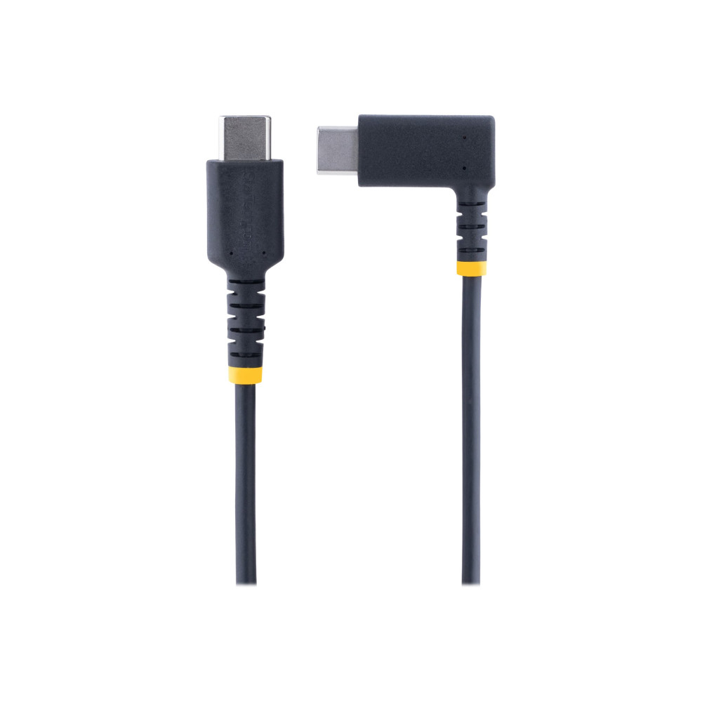 Produktbild för StarTech 1ft (30cm) USB C Charging Cable Right Angle, 60W PD 3A, Heavy Duty Fast Charge USB-C Cable, USB 2.0 Type-C, Durable and Rugged Aramid Fiber, S20/iPad/Pixel - High Quality USB Charging Cord (R2CCR-30C-USB-CABLE) - USB typ C-kabel - USB-C till USB-