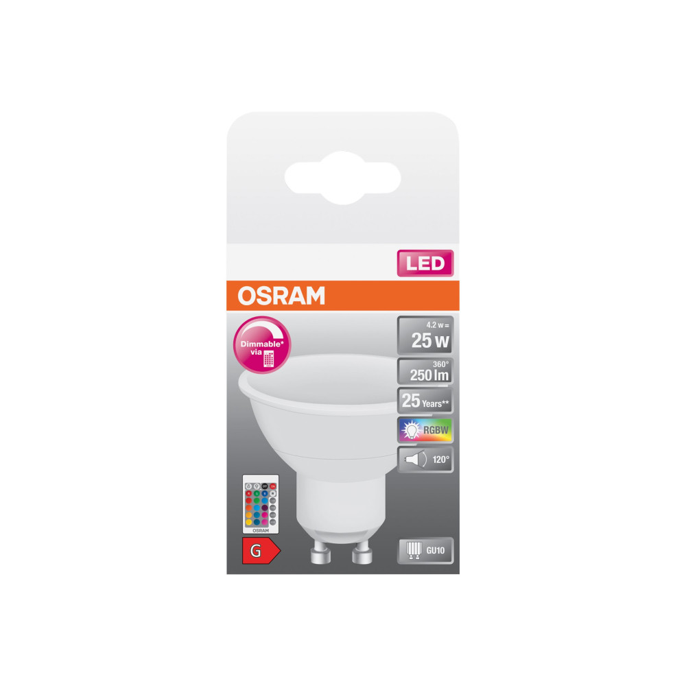 Produktbild för OSRAM LED STAR+ - LED-glödlampa - glaserad finish - GU10 - 4.2 W - RGBW/varmvitt ljus - 2700 K
