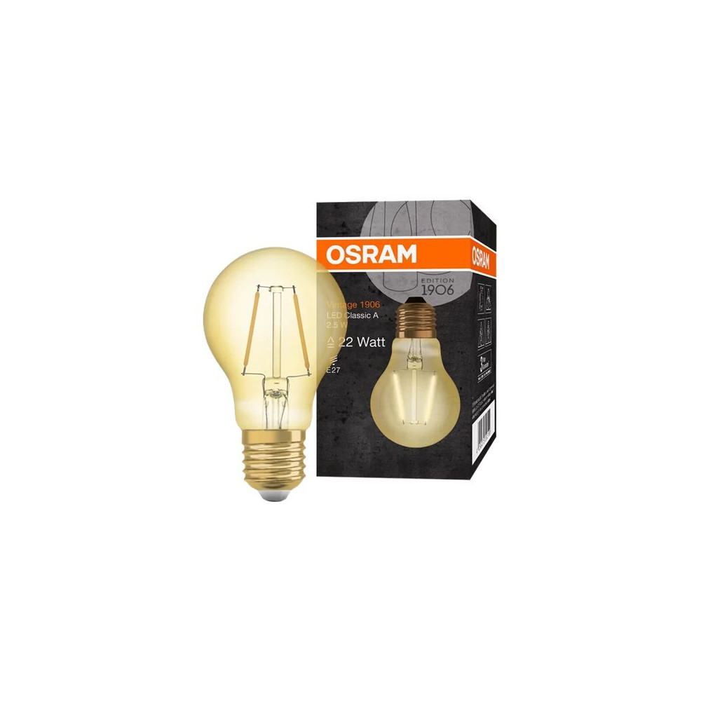 Produktbild för OSRAM Vintage 1906 CLAS A - LED-glödlampa med filament - form: A60 - klar finish - E27 - 2.5 W - varmt vitt ljus - 2400 K