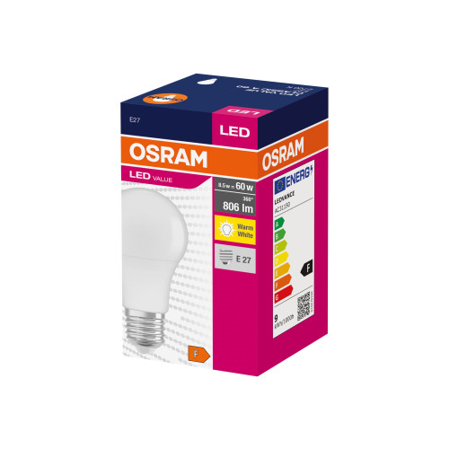 LEDVANCE OSRAM LED VALUE - LED-glödlampa - form: A60 - E27 - 8.5 W - varmt vitt ljus - 2700 K - Led E27