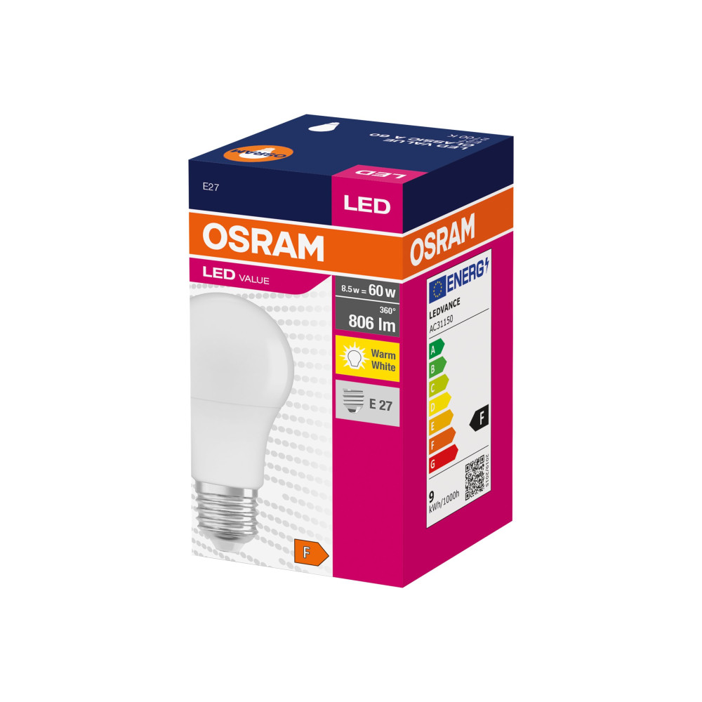 Produktbild för OSRAM LED VALUE - LED-glödlampa - form: A60 - E27 - 8.5 W - varmt vitt ljus - 2700 K