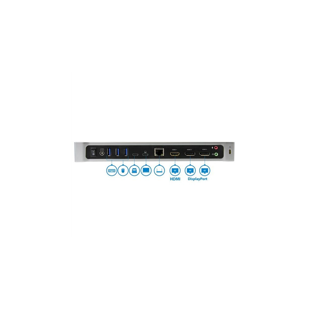 Produktbild för StarTech.com 4K USB-C-docka för tre skärmar med 5 USB 3.0-portar - dockningsstation - USB-C - HDMI, 2 x DP - 1GbE