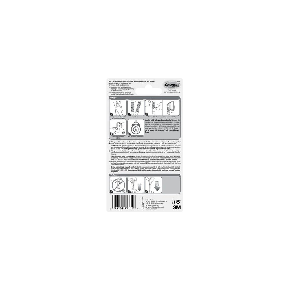 Produktbild för 3M 17044, inomhus, Tavelkrok, Vit, Självhäftande remsa, 1,3...